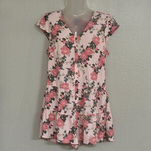 Lily Rose Pink Floral Button Front Romper NWT